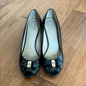 Tory Burch Black Peep-Toe Flats